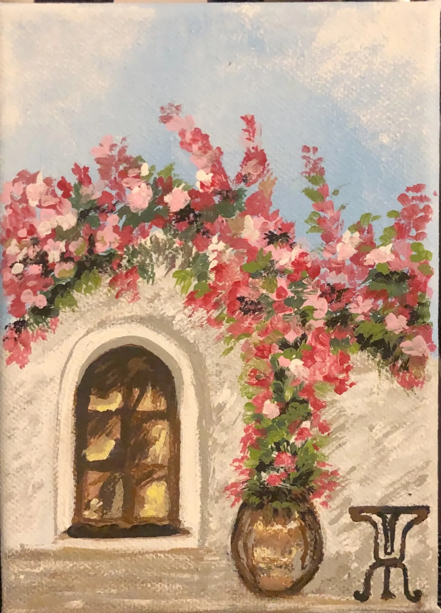 Painting of a window with flowers